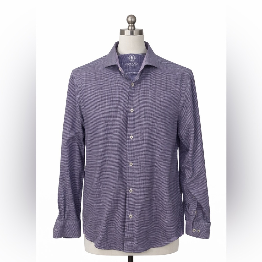 BUGatchi LS Button Down purple and black houndstooth shirt SZ 16/40​​​​​​​